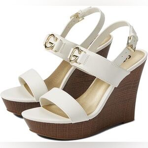 GBG Los Angeles White Wedge Sandals